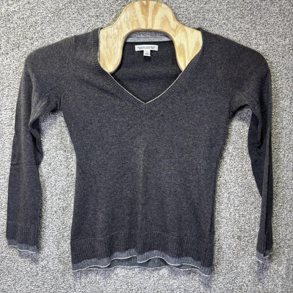 Banana Republic Sweater Womens Small Gray Italian Yarn V Neck Wool Cashmere